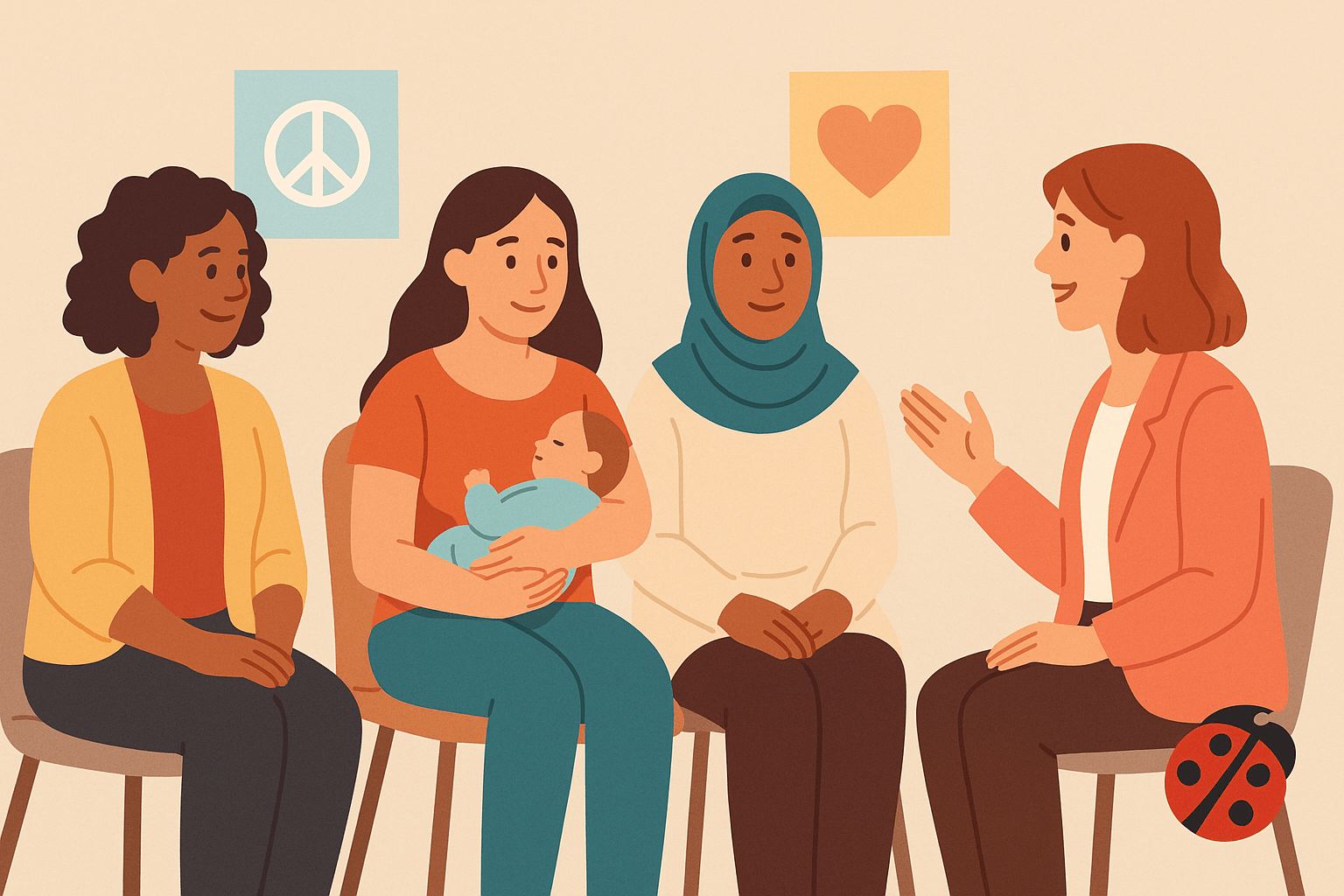 Illustration einer wertschätzenden Runde von Frauen